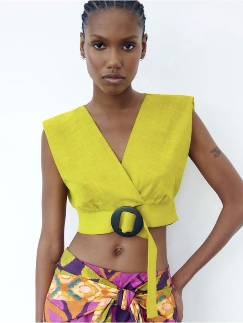 Zara Lime Wrap Crop Top with Contrasting Buckle